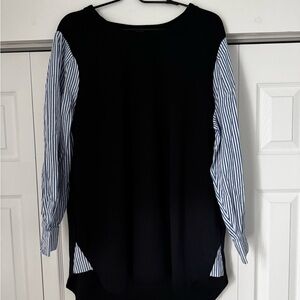 Lane Bryant Black Top with Blue Striped Sleeves